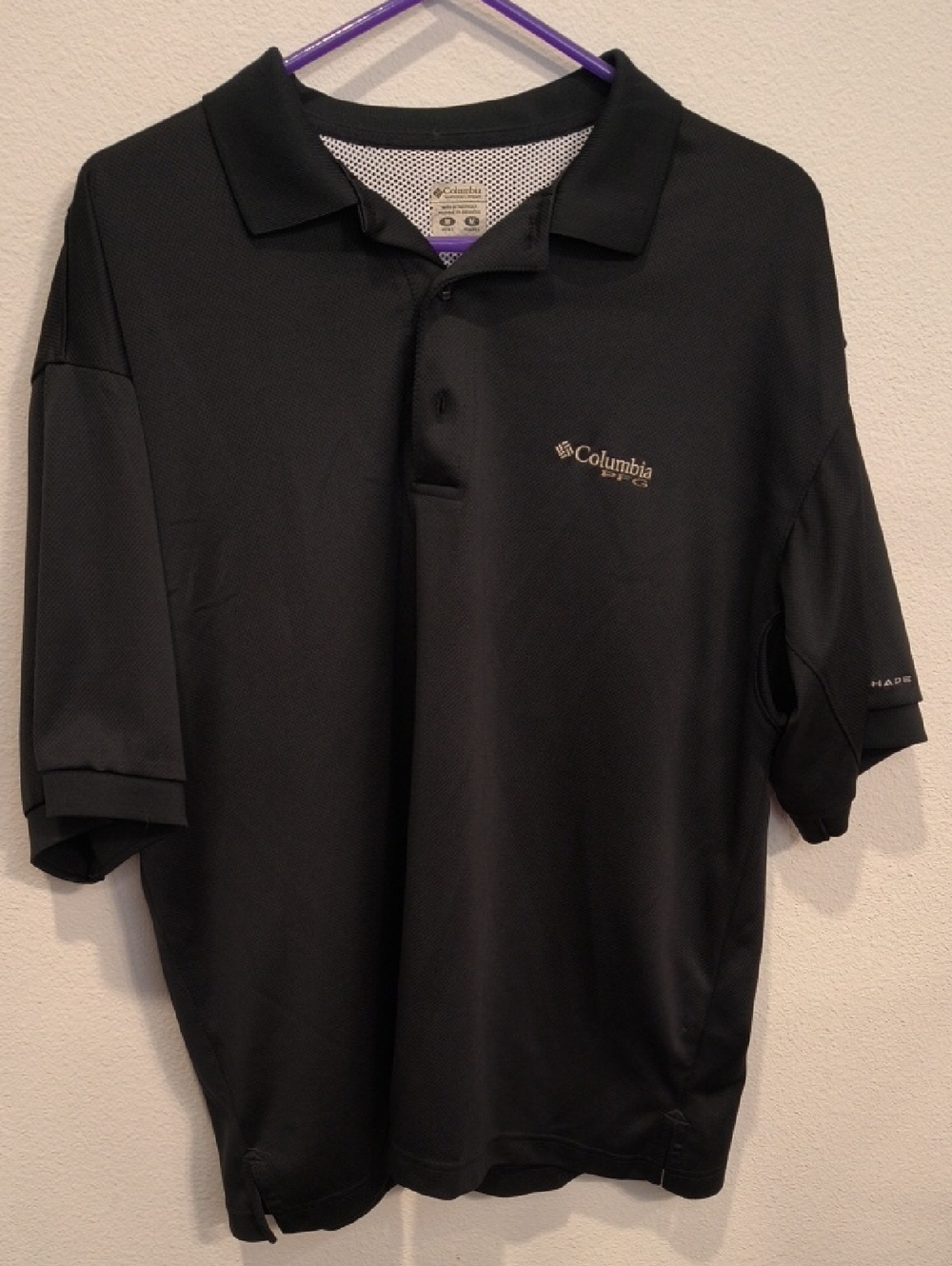 Columbia Black Men's Short-Sleeve Polo with Small Logo PFG Fishing Medium